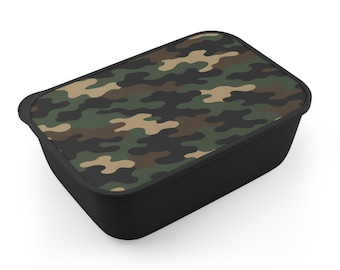 Camouflage Bento Box with Utensils: Eco-Friendly PLA Bioplastic