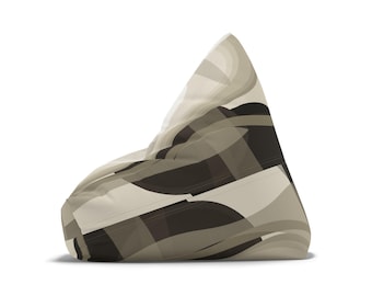 抽象的なニュートラルな渦巻き模様のビーズクッションカバー | モダンな幾何学模様