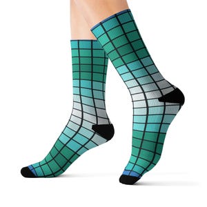 Teal Gradient Grid Socks | Sublimation Patterned Socks
