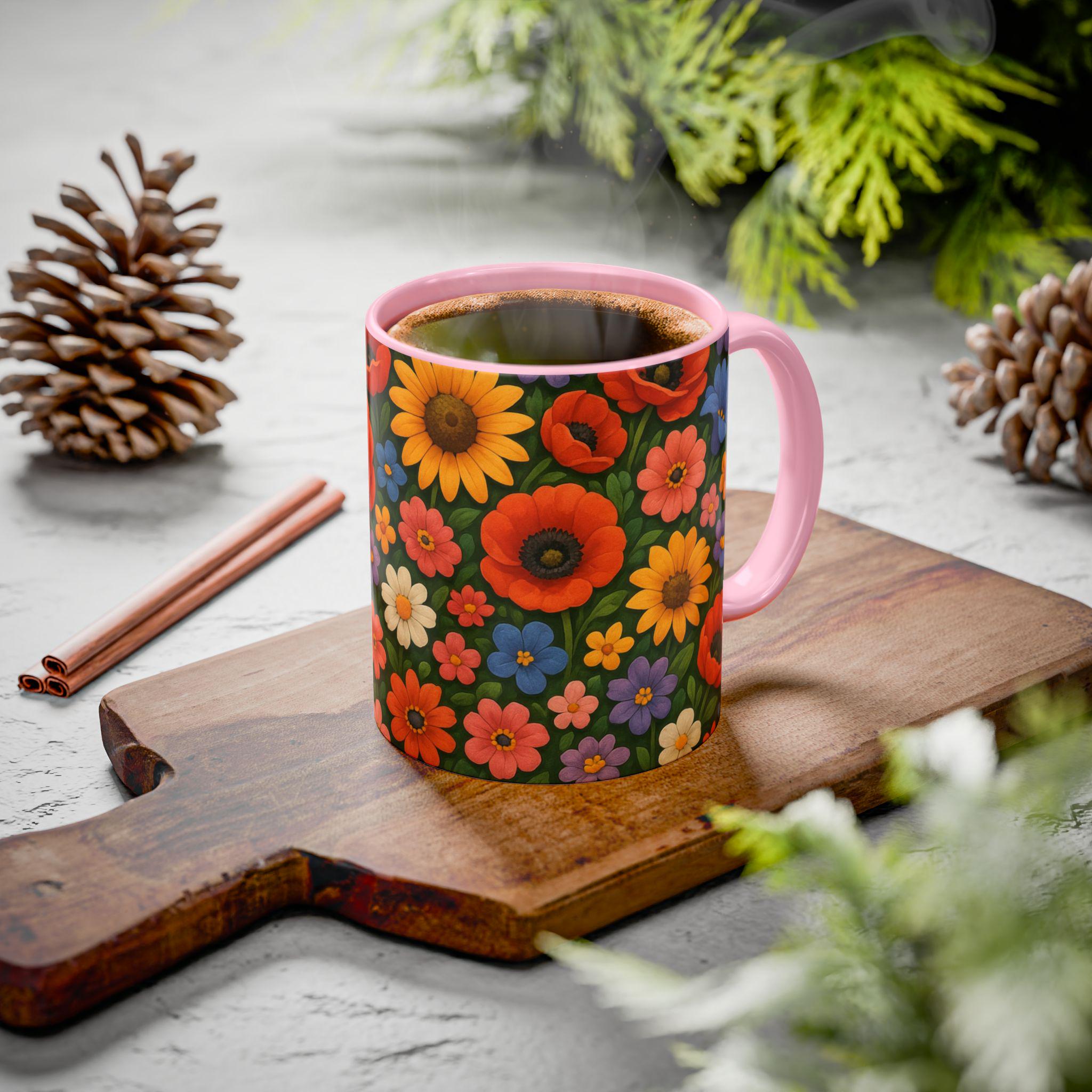 Retro Blumenmuster-Becher | Bunte Blumen Kaffee Tasse