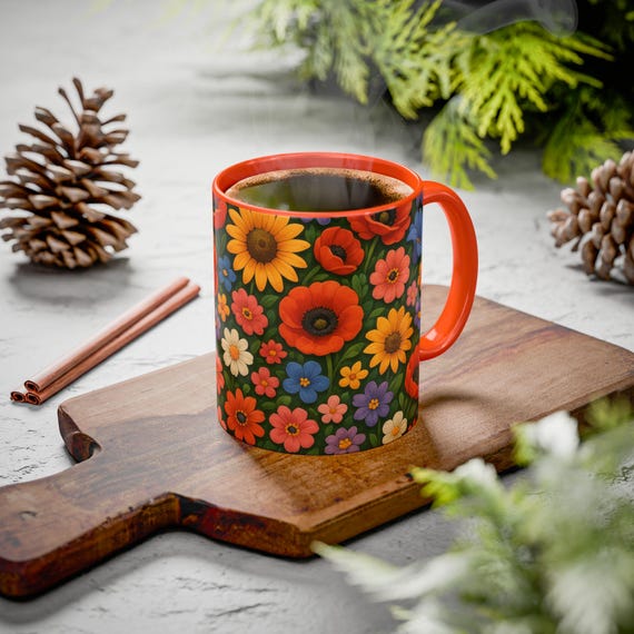 Retro Blumenmuster-Becher | Bunte Blumen Kaffee Tasse