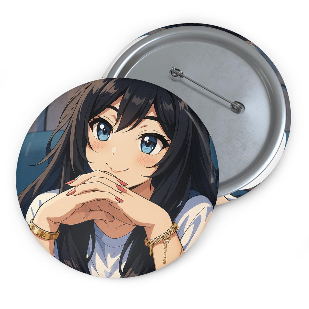 Anime Girl Illustration Pin Button | Custom Pin - Etsy