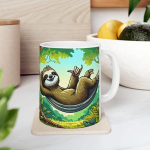 Faultierliebhaber Keramiktasse - niedliche Dschungelkaffeetasse, Geschenk für Naturliebhaber, Entspannungstasse, Geburtstagsgeschenk, einzigartiges Küchengeschirr