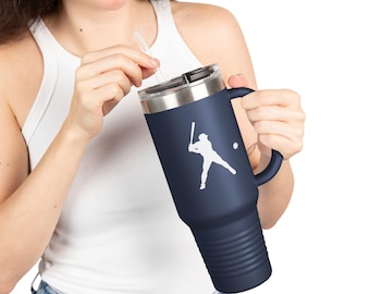 Taza de viaje de béisbol roja: vaso térmico de 40 oz para fanáticos del deporte