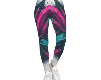 Abstract Print Leggings - Vibrant Polyester Spandex Activewear