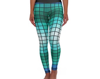 Teal Gradient Grid Leggings High Waisted Yoga Leggings | All-Over Print