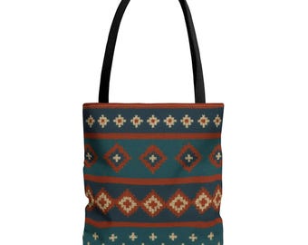 Southwestern Diamond Pattern Tote Bag | Aztec Tribal Geometric Print