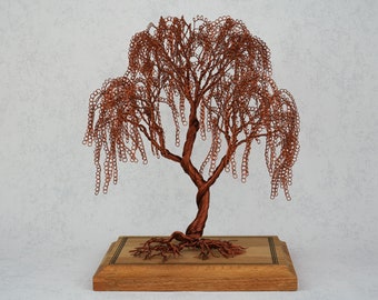 Baum aus Draht auf Holz - GRÖßE L - Deko aus Holz, Drahtbaum, Dekorationsartikel für Zuhause, Kupferdraht, Unikat, Bonsai