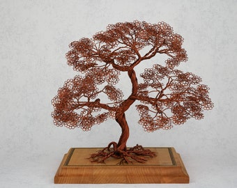 Wire tree on wooden base - SIZE L - Wooden decoration, wire tree, decorative item for home, copper wire, unique, bonsai