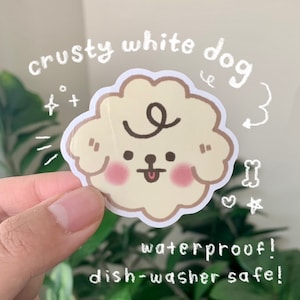 crusty white dog sticker, waterproof, vinyl