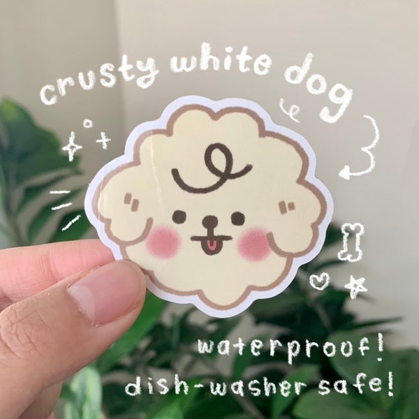 Sticker chien blanc croustillant, imperméable, vinyle