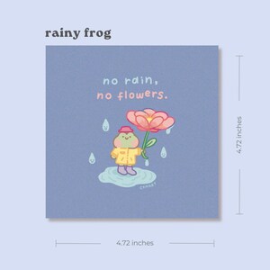 No Rain No Flowers Frog Art Print Thick Matte Postcard 4.72 inches x 4.72 inches, Penpals, Wall Decor, Illustration