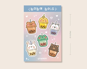 Boba Bois Bubble Tea mat waterdicht stickervel - 4 x 6 inch