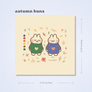 Autumn Sweater Buns Art Print, Square Postcard