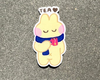 Cozy Tea Bunny Sticker,  Waterproof Vinyl