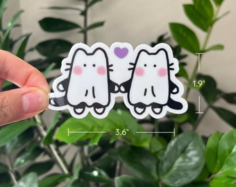 Glow in the Dark Ghost Cat Lovers, Glossy Waterproof Sticker 3.6x1.9 inches