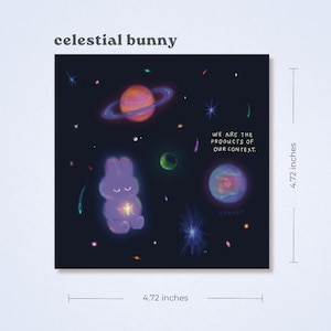 Celestial Bunny Art Print, Square Postcard