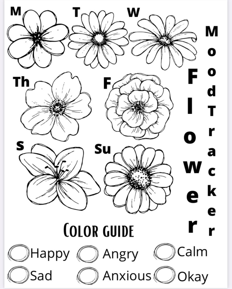 Mood Tracker Printable Daily Coloring Chart PDF Pages - Etsy