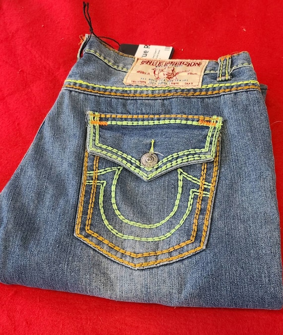 True religion green n orange stitches rare vintag… - image 3