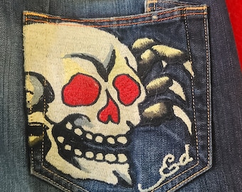 Ed Hardy Jeans Bedazzled Skull Love Kills Slowly - Etsy