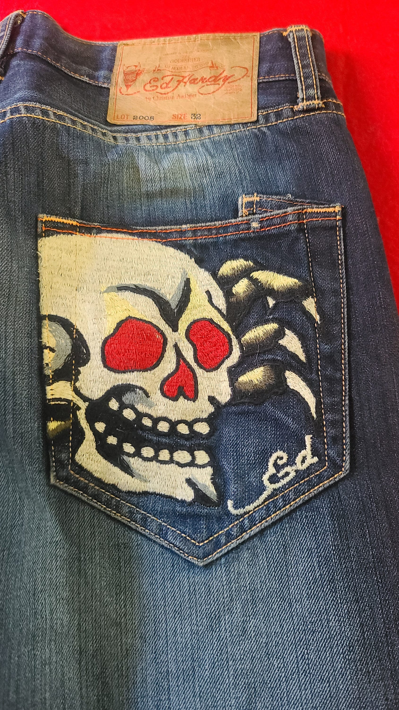 Y2K Ed Hardy Death Or Glory Skull Embroidered Straight Leg