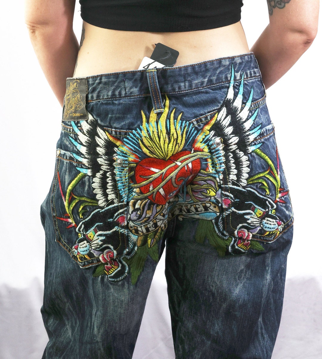 Ed Hardy Jeans Blacl Puma Heart Breaker Embriodery - Etsy Ed Hardy Jeans Blacl Puma Heart Breaker Embriodery - Etsy