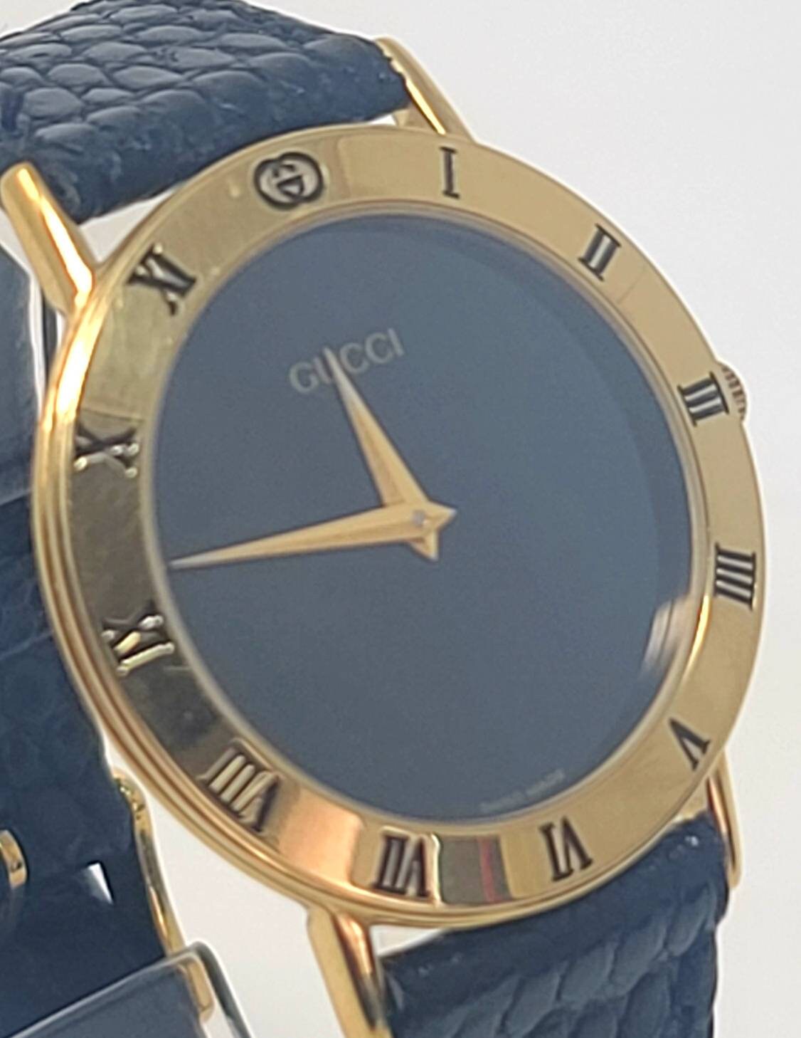 Gucci 3000M Gold Dial Brown Leather Swiss Made Quartz Men