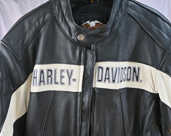 Harley-Davidson ジャケット XL ブラック/ベージュ Harley Davidson Size XL Leather Jacket - Etsy