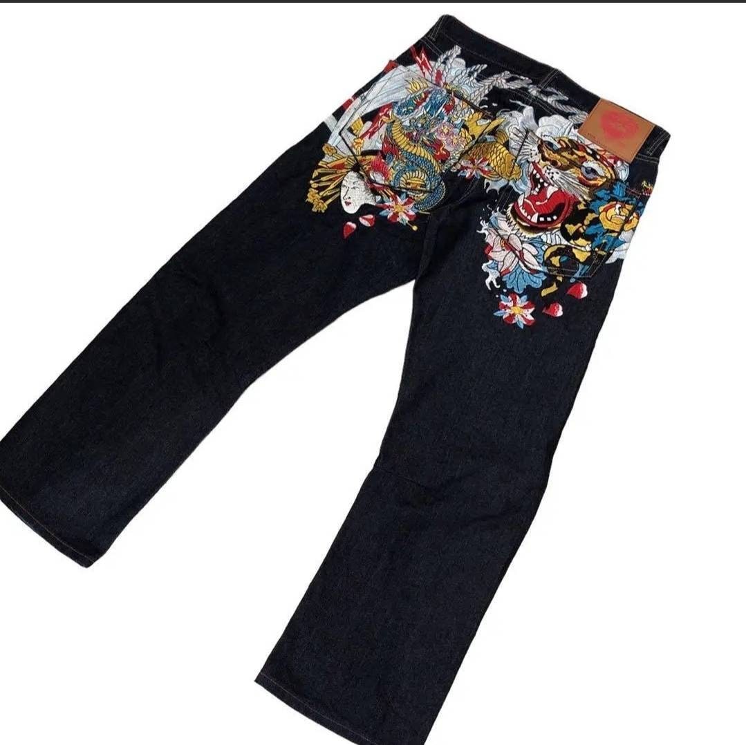 Ed Hardy Painted Denim Tiger Jeans Size 36 Button Fly Flashy Ed Hardy Painted Denim Tiger Jeans Size 36 Button Fly Flashy