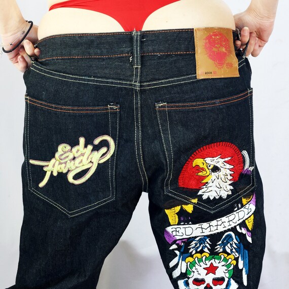 Ed Hardy Embroidery Eagle on Pockets Jeans Etsy Canada