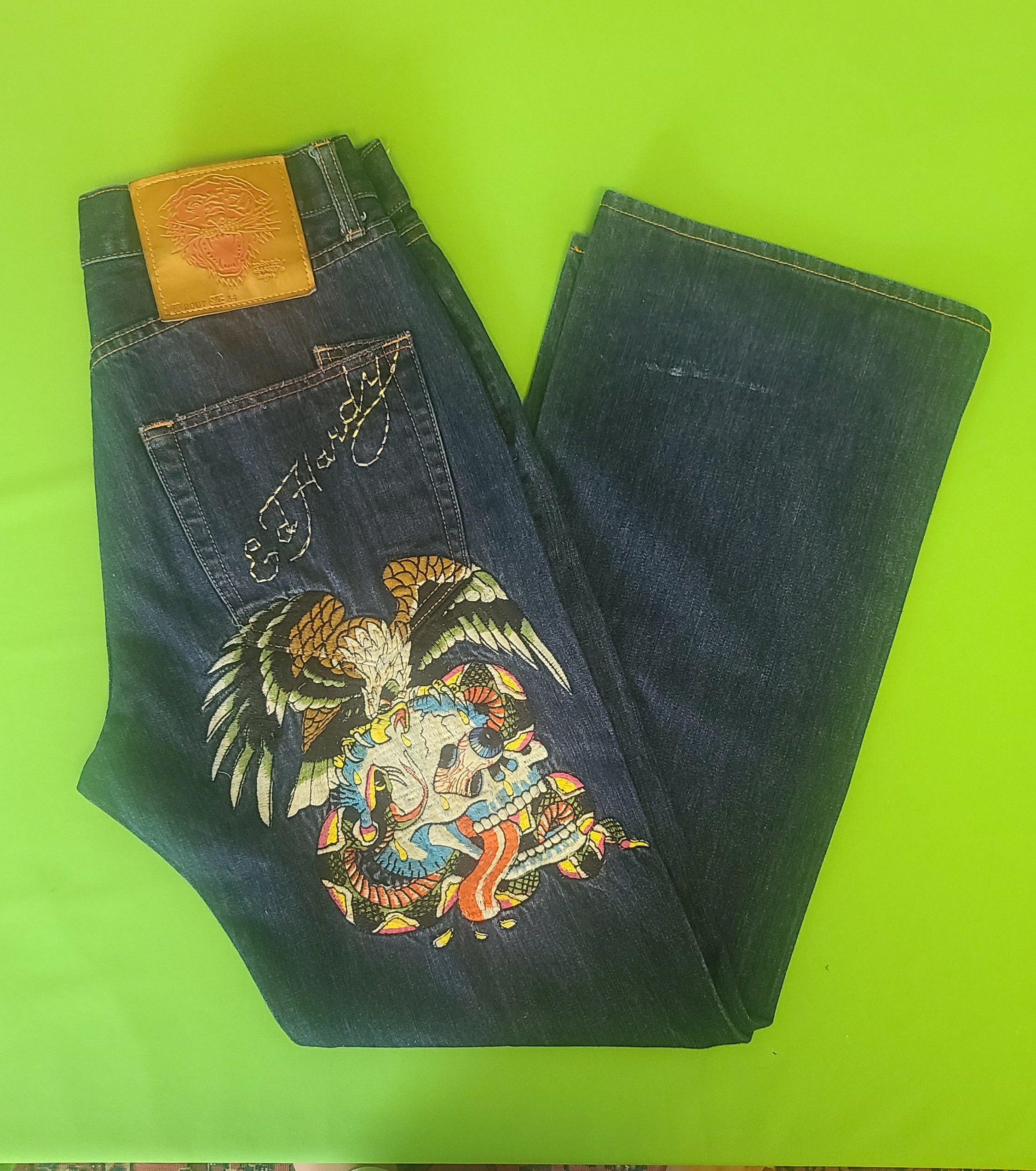 RARE Ed Hardy Eagle Skull Embroidered Denim Jeans 34x32 - Etsy