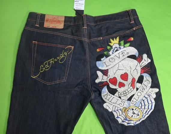 Ed Hardy Jeans Bedazzled Skull Love Kills Slowly - Etsy