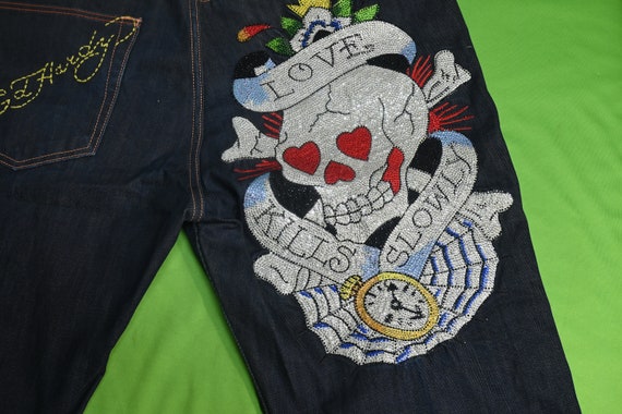 Ed Hardy Jeans Bedazzled Skull Love Kills Slowly - Etsy