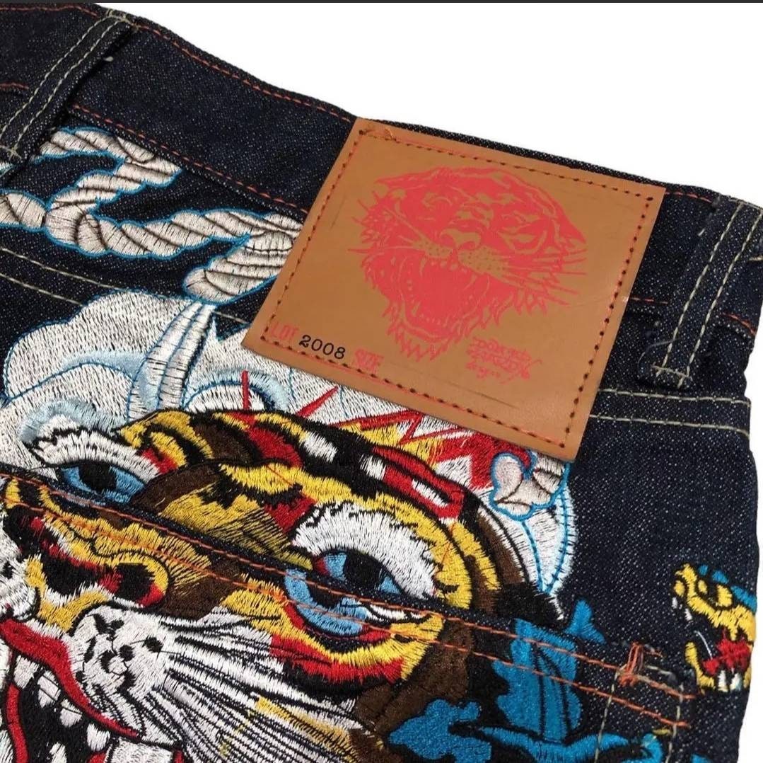 Ed Hardy Painted Denim Tiger Jeans Size 36 Button Fly Flashy Ed Hardy Painted Denim Tiger Jeans Size 36 Button Fly Flashy