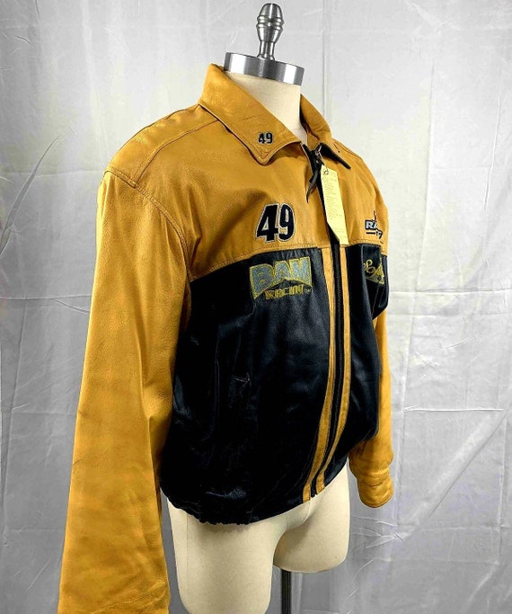 Vintage Schwan s Racing Team 49 veste en cuir bleu marine moutarde Etsy Canada