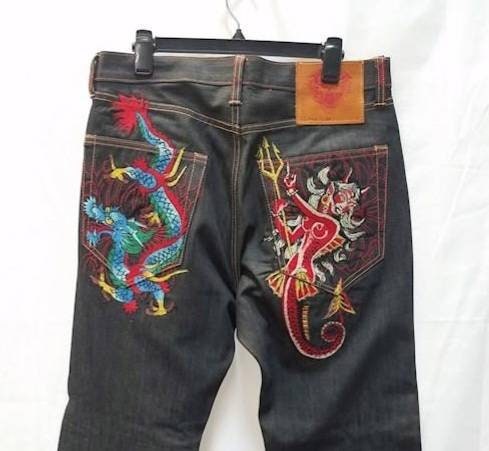 Mens Jeans Dragon Embroidered Straight - Etsy Israel