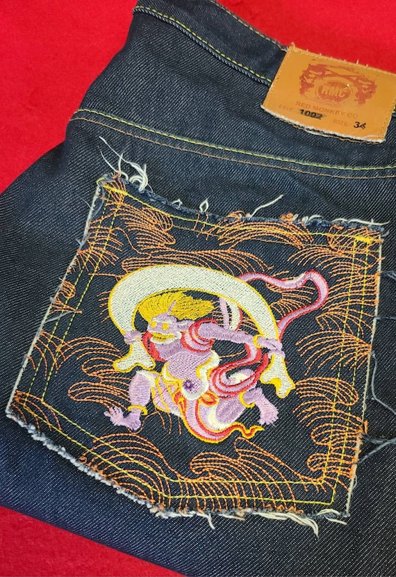 RMC Red Monkey Company Mens Embroidered Jeans Lot 1002 Martin