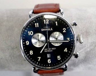 Men's Shinola The Canfield Chrono Blue Dial Brown Leather Strap Watch S0120001940