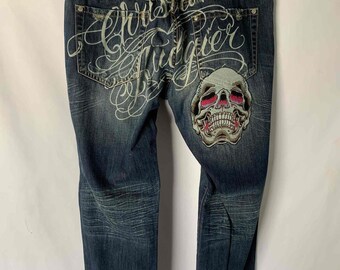 Christian Audigier スカル刺繍デニムパンツ Ltd edition Christian Audigier jeans (RARE skull embroidery