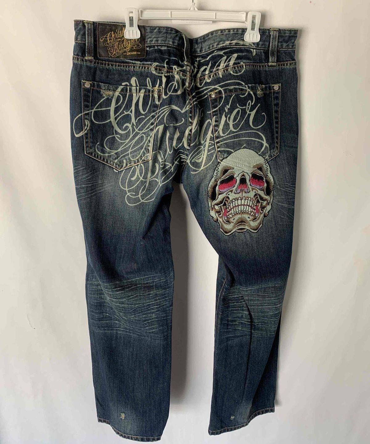 Christian Audigier スカル刺繍デニムパンツ CHRISTIAN AUDIGIER クリスチャンオードジェー スカル 刺繍