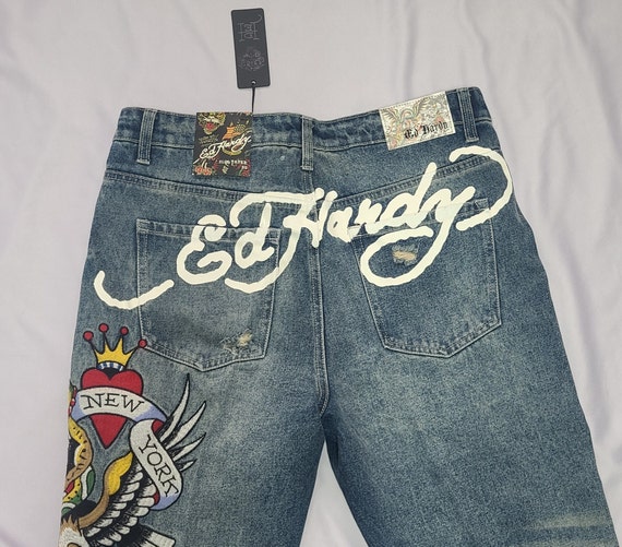 Ed hardy jeans エドハーディー デニム y2k 36 Rare Pinup girl on panther 🐆 Ed Hardy jeans size 36x32 One