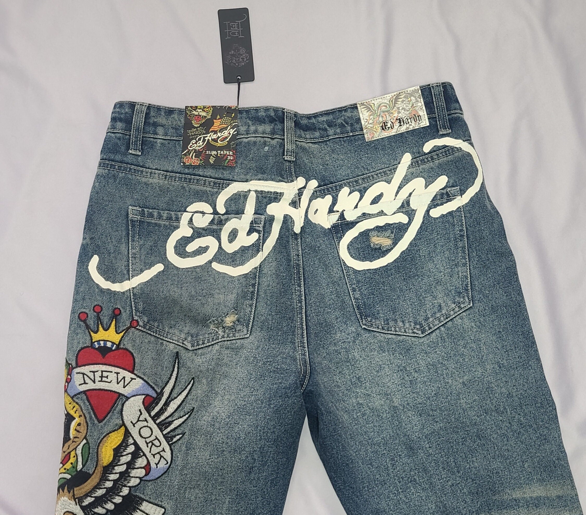 RARE Ed Hardy Snake Skull Embroidered Denim Jeans 36 Men - Etsy