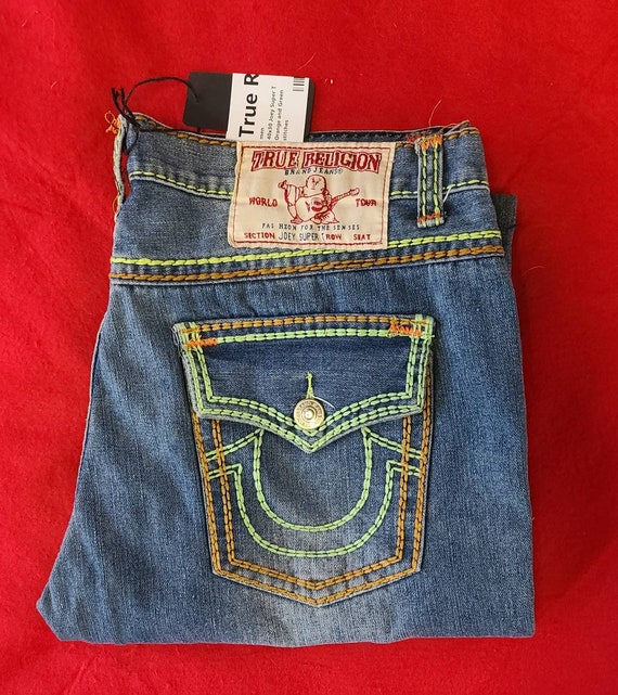 True religion green n orange stitches rare vintag… - image 6