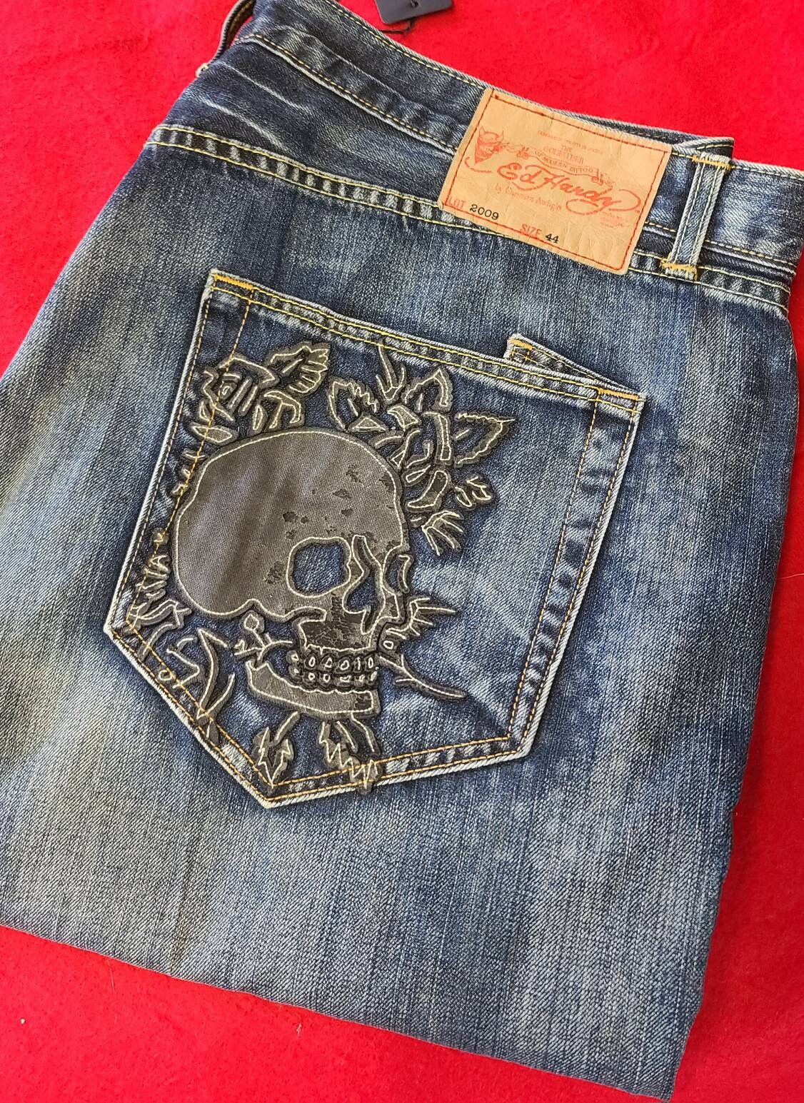Ed Hardy Denim Jeans 40X32 Men Skull Embroidery - Etsy