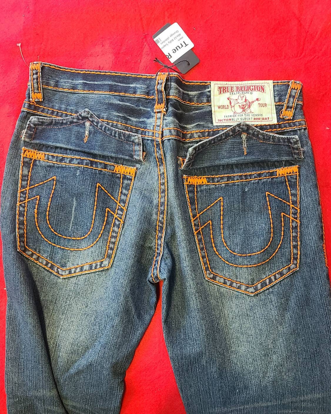 True Religion Orange Stitch Jeans With Flaps - Etsy Canada