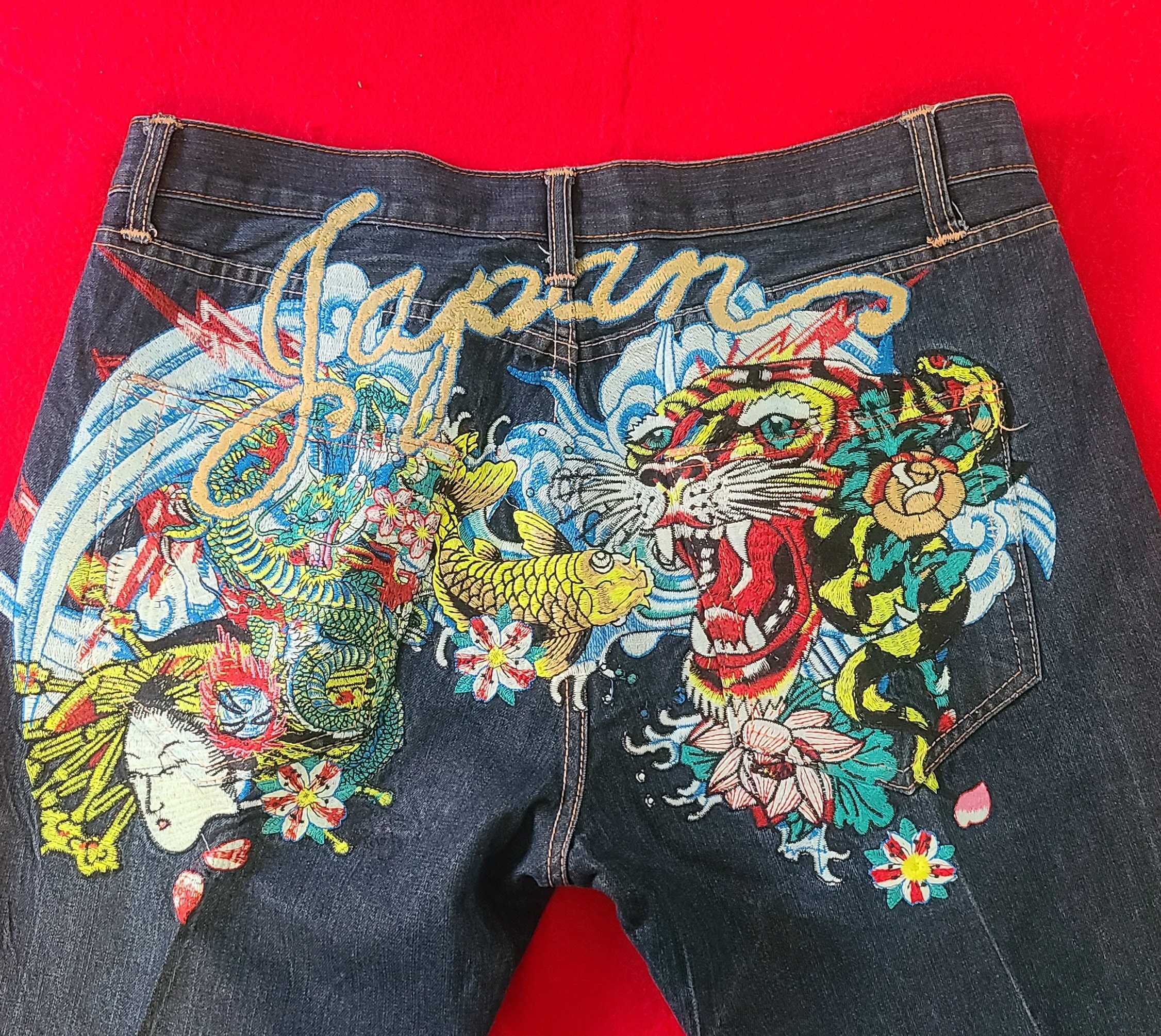 Ed Hardy★タイガーブーツカットジーンズ Ed Hardy Jeans Japan Tigar Embroidery - Etsy