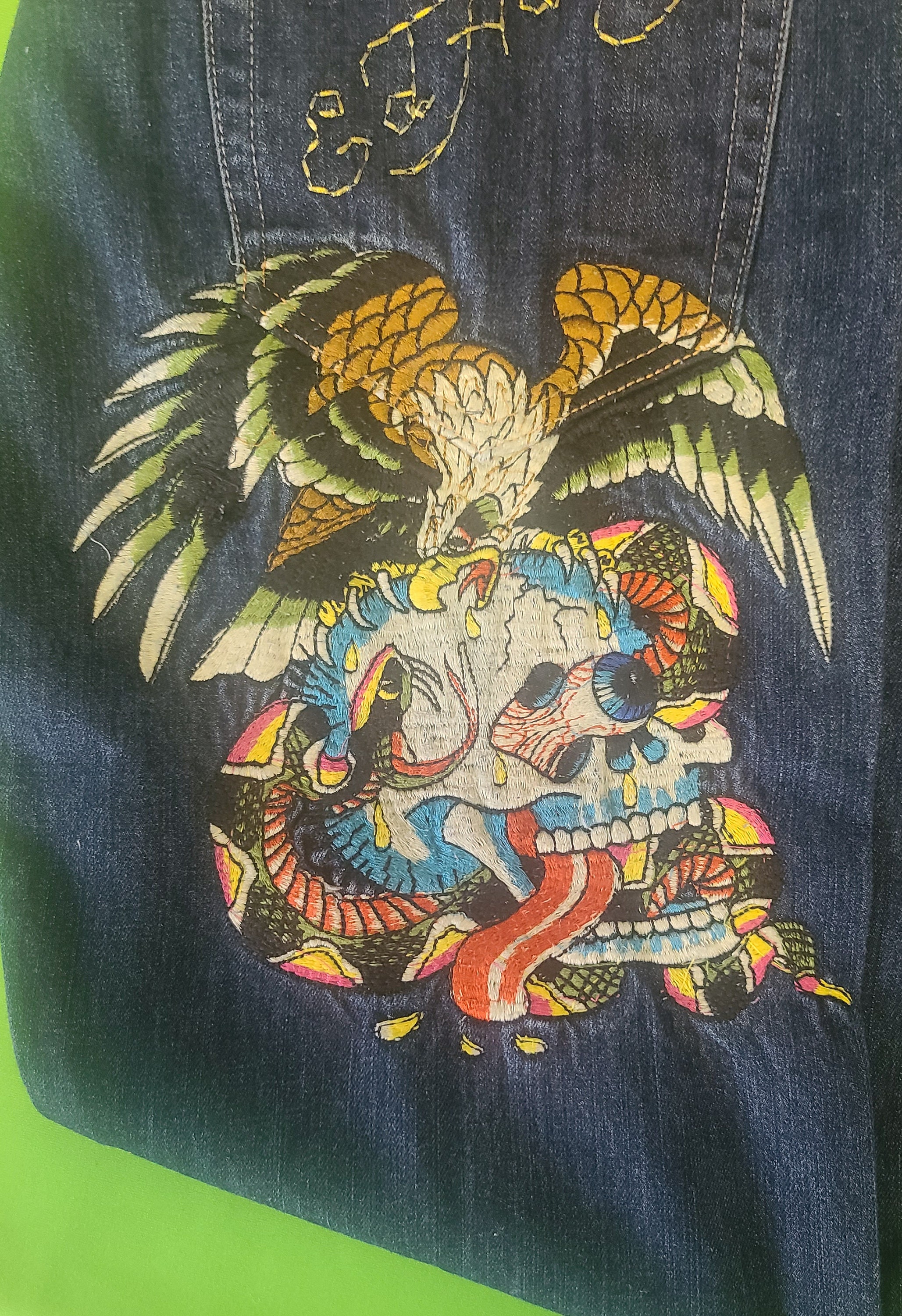 RARE Ed Hardy Eagle Skull Embroidered Denim Jeans 34x32 - Etsy