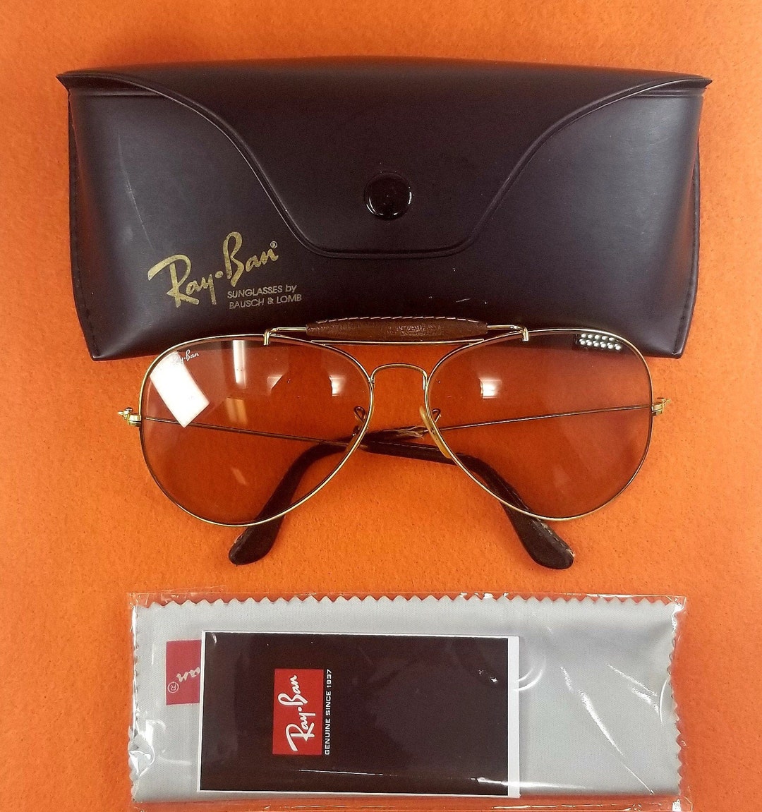 Vintage 1980 Ray Ban B&l Leather Aviator With Original Case Vintage 1980 Ray Ban B&l Leather Aviator With Original Case