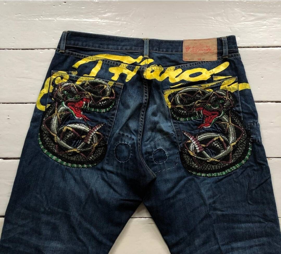 Ed Hardy by Christian Audigier Denim Jeans Embroidered Black