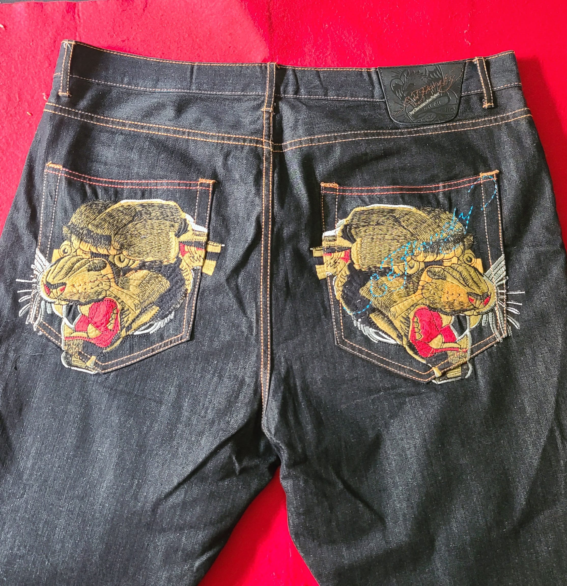 Ed Hardy Mens Jeans Tiger Embroidered Straight - Etsy